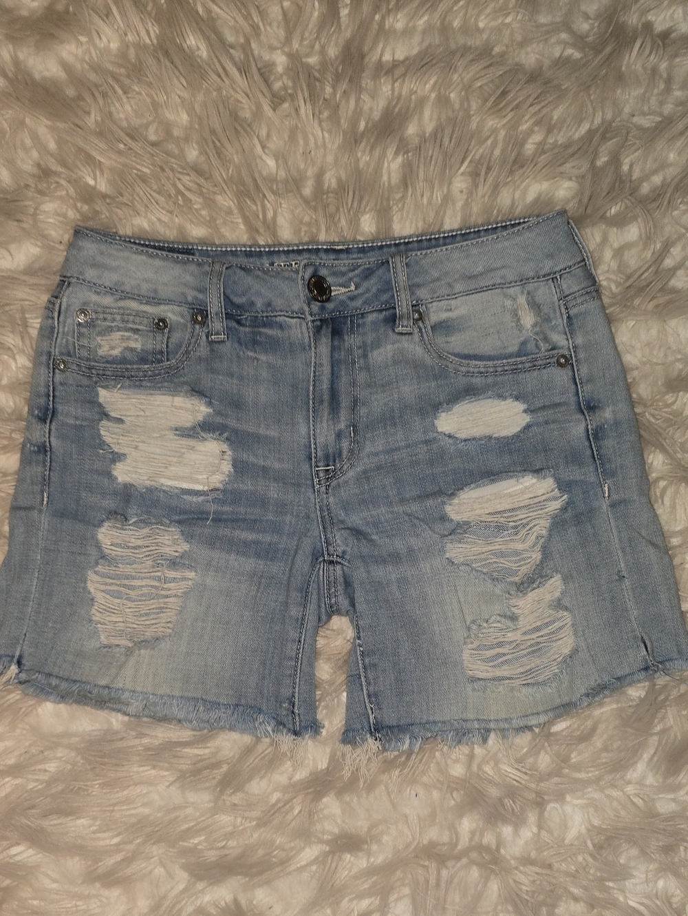 Anerican Eagle Boy Midi Light Blue Distressed Denim Shorts - Women's